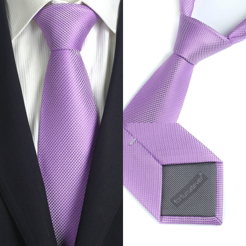 fortunatever Mens Solid Neckties,Lavender Ties For Men With Pocket Square+Gift Box,58"Ã—3.35" - Image 3